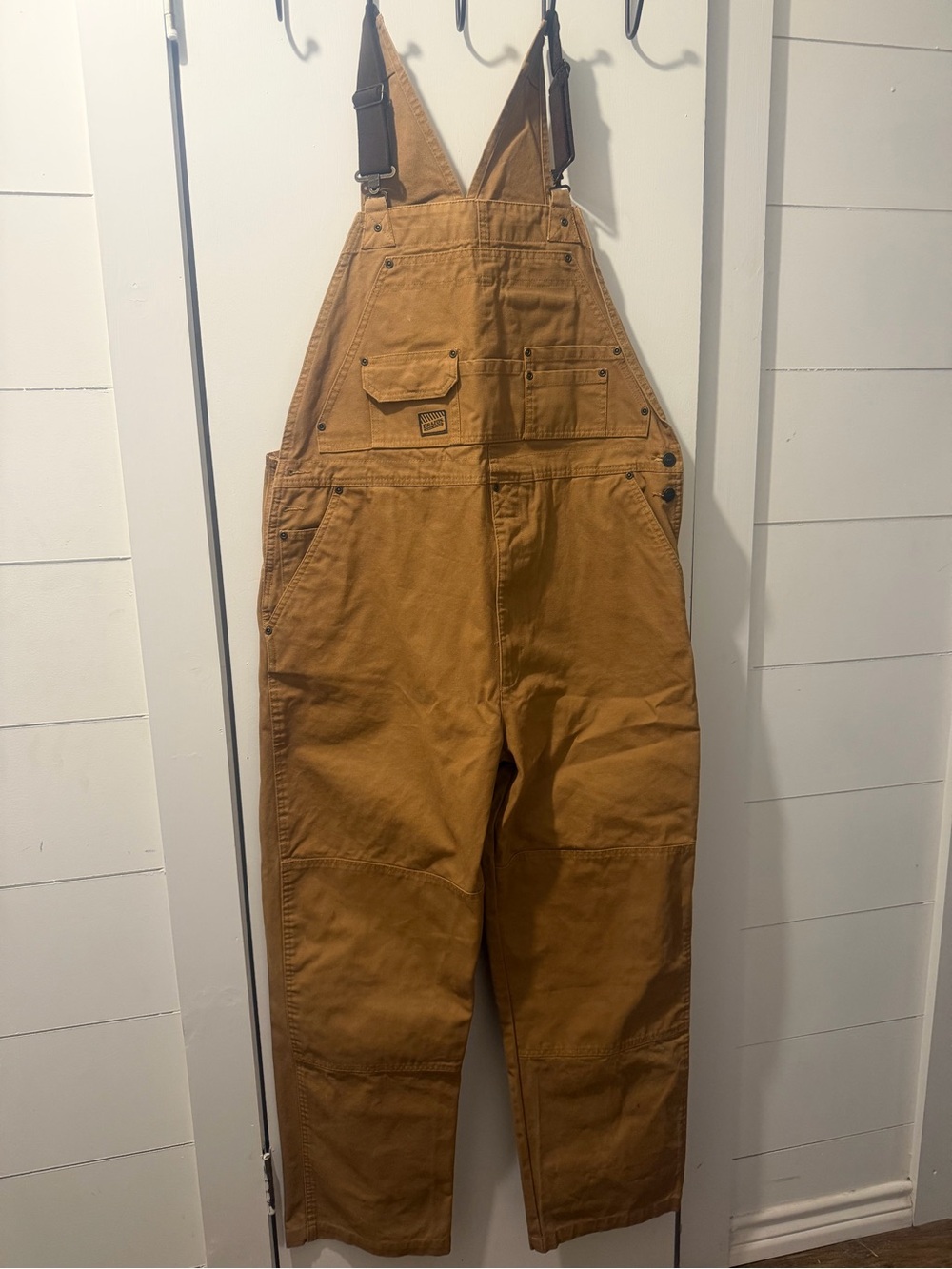 Men's Tan Canvas Cargo Overalls with Utility Pockets